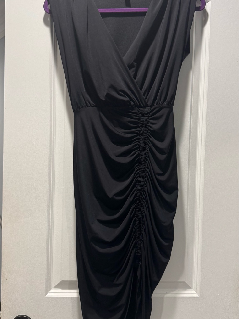Express Black Ruched V-Neck Midi Dress